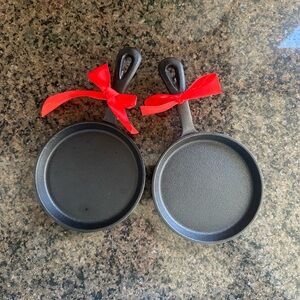 Set of Two Mini Cast Iron Skillets with Red Bows